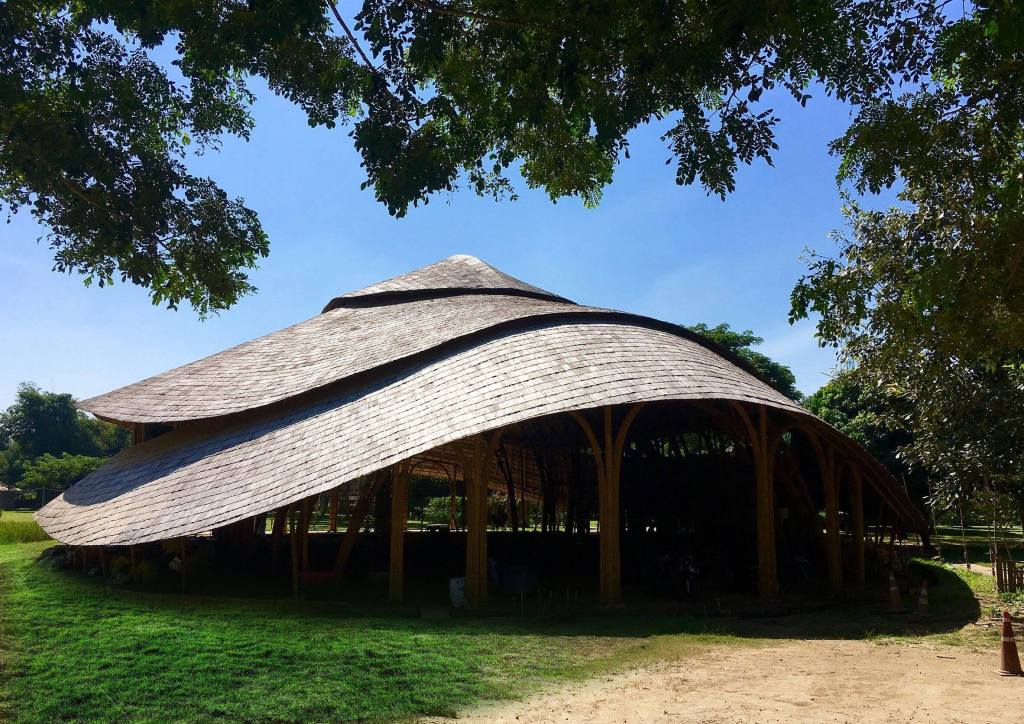 earthquake-proof bamboo sports hall has carbon-zero footprint